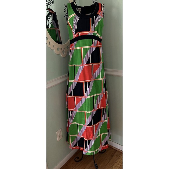 Vtg Tori Richard Honolulu Ladies Size 10 Maxi Ribbed Bold Abstract Print Dress - Picture 1 of 4